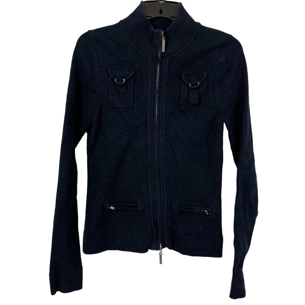 OLO Navy Blue Full Zip Knit Long Sleeve Cardigan Sweater Jacket Cotton Blend  L